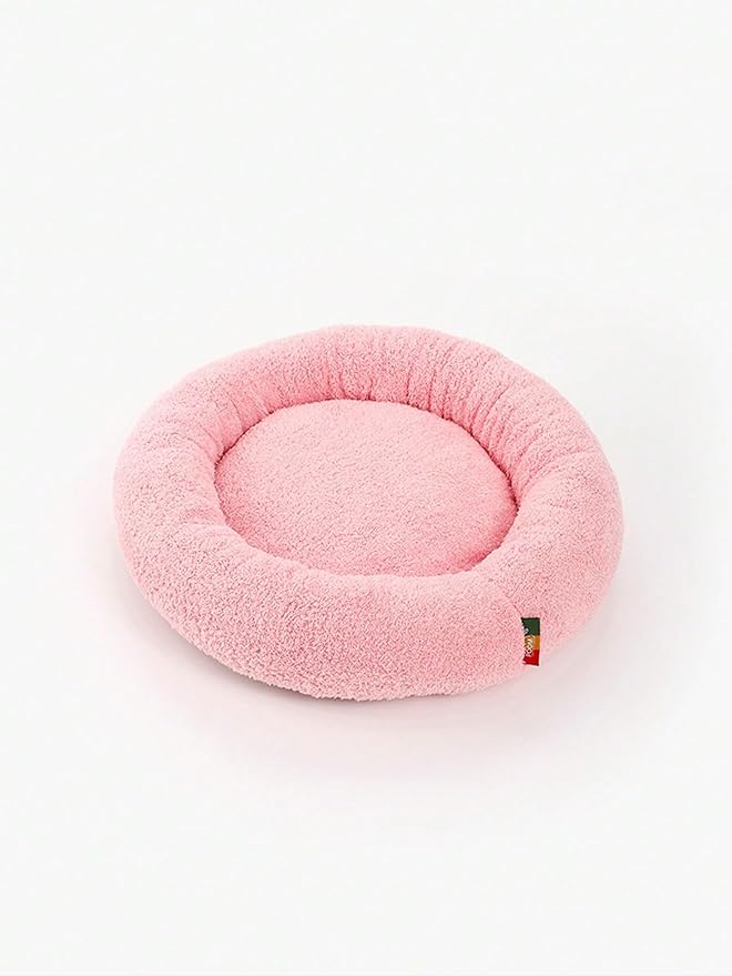 QWINEE Cat and Dog Cushion Bed Mat Plush Puppy Kitten Beds Round Bed Anti-Slip Pet Sleeping Bed for Small Medium Dog Cat Kitten Pink L