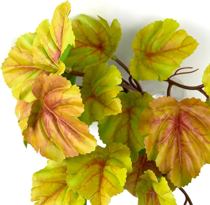 Reptile Plants for Terrarium, Amphibian Habitat Decor Artificial Hanging Plants with Suction Cup - Fake Heuchera Micrantha Yellow