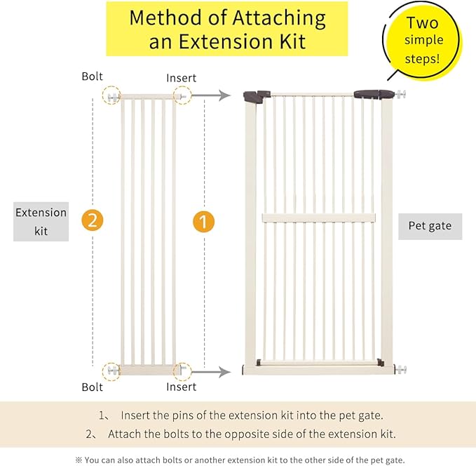 Extra Tall Pet Gate 55.12" High Pressure Mounted 12.60" Wide Extension kit 1.37" Gap (12.60", Cream White)