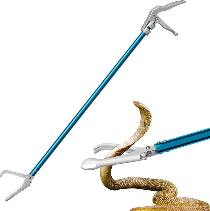 60" Snake Tongs, Professional Aluminum Alloy Standard Reptile Grabber Rattle Snake Catcher Wide Jaw Handling Tool