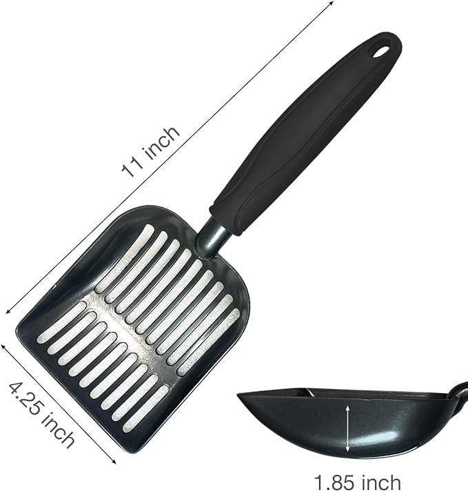 Metal Cat Litter Scoop - Non Stick Aluminum Alloy Aluminum cat Litter Scooper, Solid and Durable Oversized Metal Litter Scoops, Solid Metal, Fecal screening, Solid Handlel Black