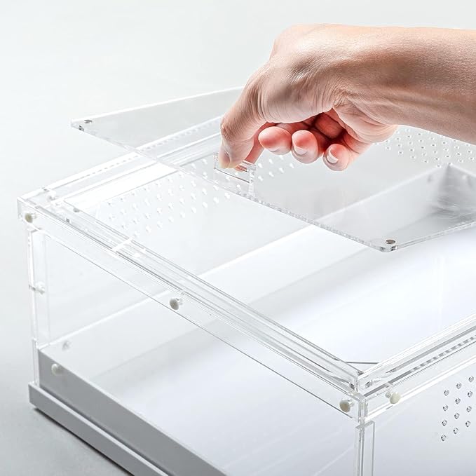 REPTI ZOO Large Tarantula Enclosure 16" X 12" X 6", Acrylic Reptile Terrarium Insect Feeder Box for Small Reptiles and Invertebrates, Mantis, Spider, Cricket, Tarantula