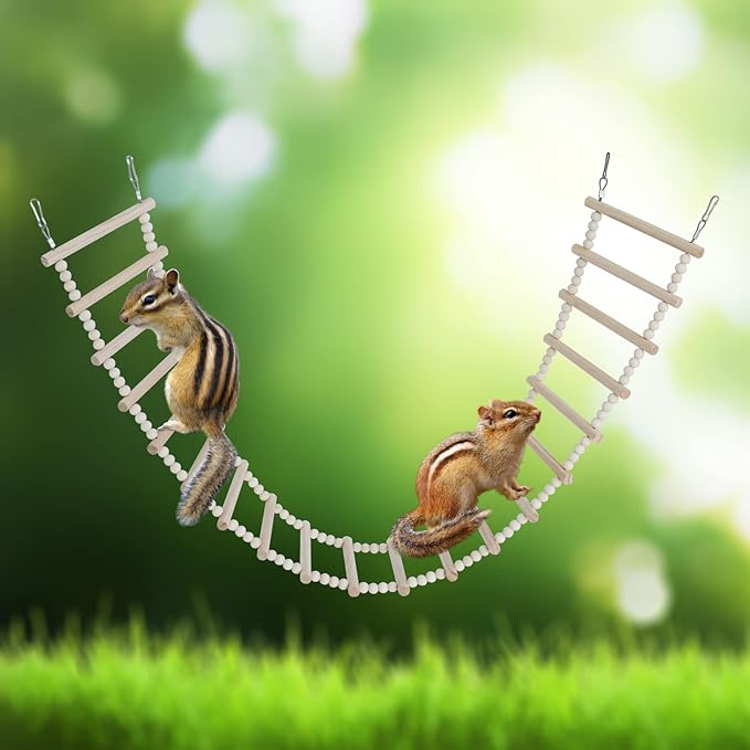 Bird Ladder Bridge, Wooden Pet Hamster Climbing Ladder Swing Toys, Small Animals Cage Accessories, Wood Climbing Ladders for Bird Parrot Cockatiel Hamster Squirrel Sugar Gliders(44.48x5.9 Inches)