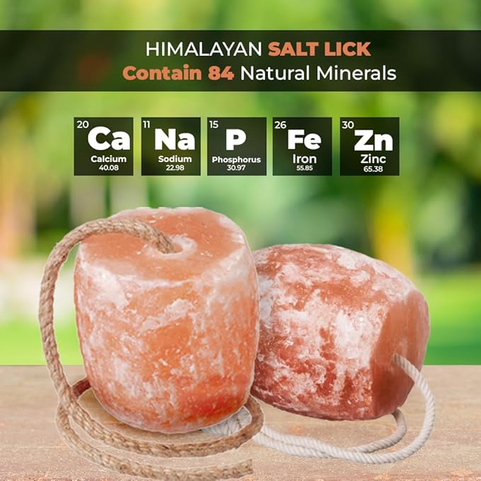 Himalayan Salt Lick on Ropes for Animals - All Natural Pure Mineral Block - Himalayan Pink Salt Block for Deer, Salt Block for Horses, Salt Block for Sheeps, and Cows. 3-4 lbs Each (Pack of 12)