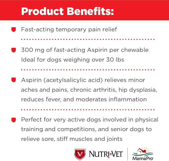 Nutri-Vet Aspirin for Dogs | Medium to Large Dogs | 300mg | 75 count