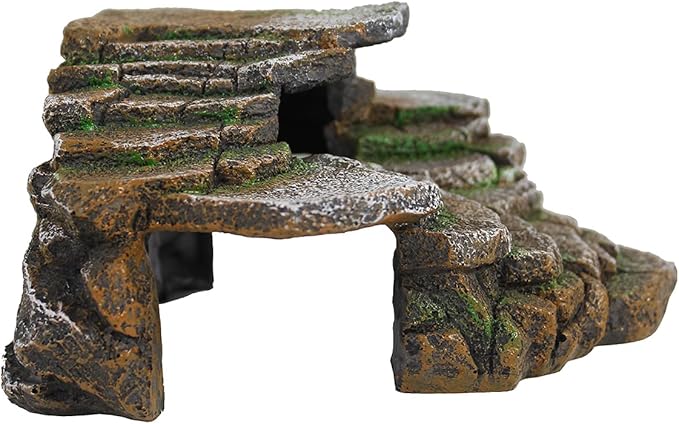 PENN-PLAX Reptology Shale Scape Step Ledge & Cave Hideout – Basking Area - Decorative Resin for Aquariums & Terrariums – Great for Reptiles, Amphibians, and Fish – Medium