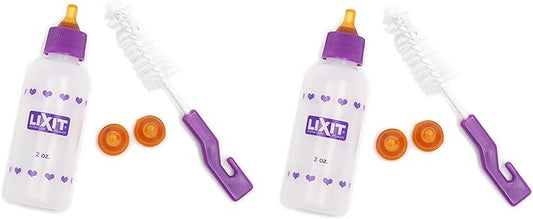 Lixit Nursing Bottle Kits for Puppies, Kittens, Guinea Pigs, Ferrets, Rabbits, Raccoons, Squirrels and Other Pets That need hand feeding (2 Ounce (Pack of 2), Clear)