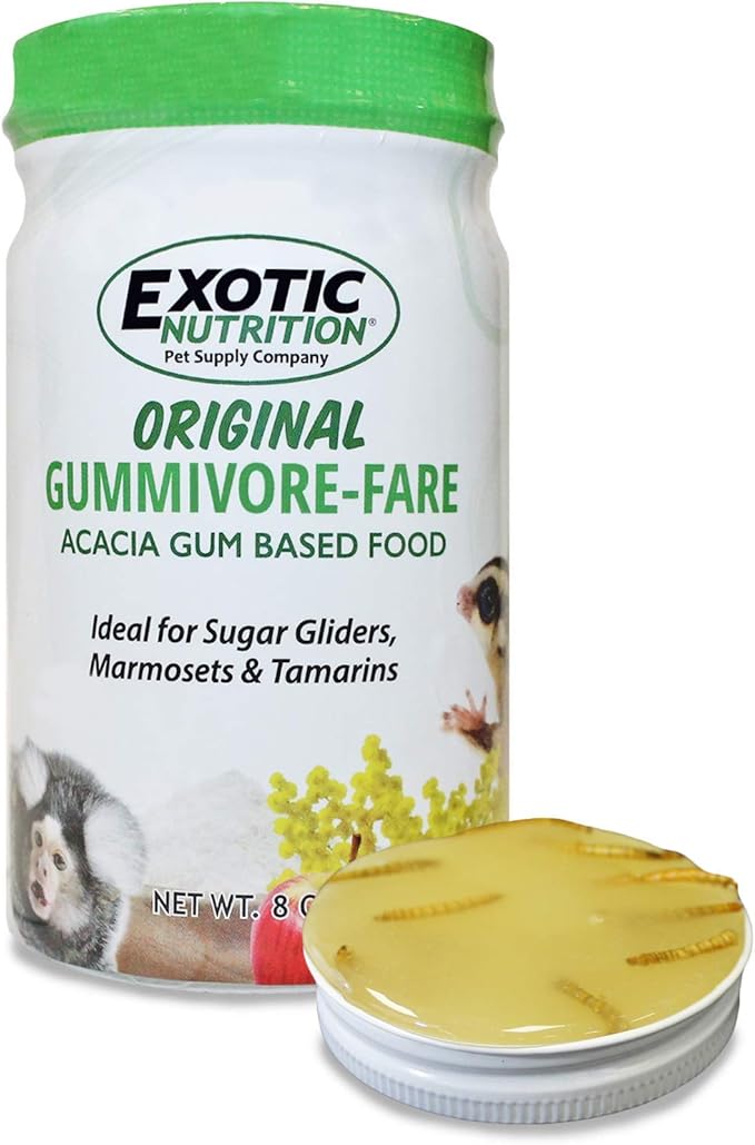 Gummivore-Fare - Original Flavor with Mealworms - Healthy All Natural Native Food Treat Sugar Gliders, Marmosets, Tamarins, and other Gum-Feeding Mammals - 8 oz. Jar - Acacia Gum-Based Supplement