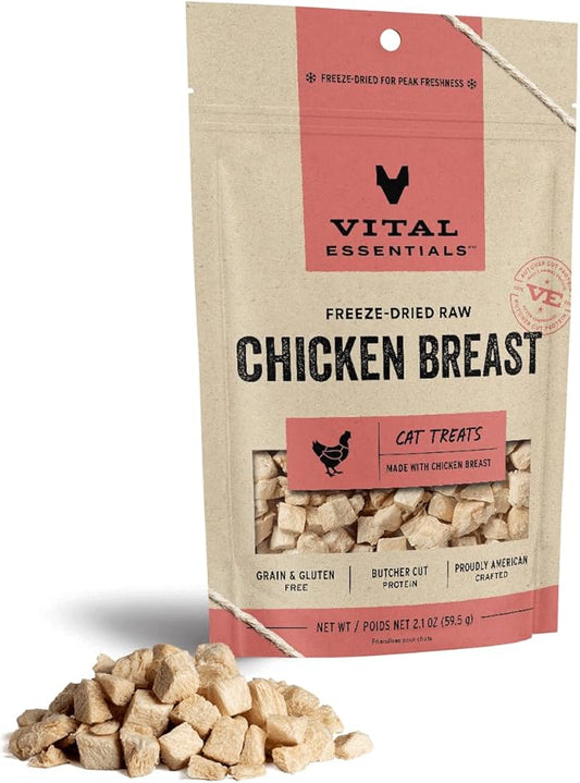 Vital Essentials Freeze Dried Raw Single Ingredient Cat Treats, Chicken Breast, 2.1 oz