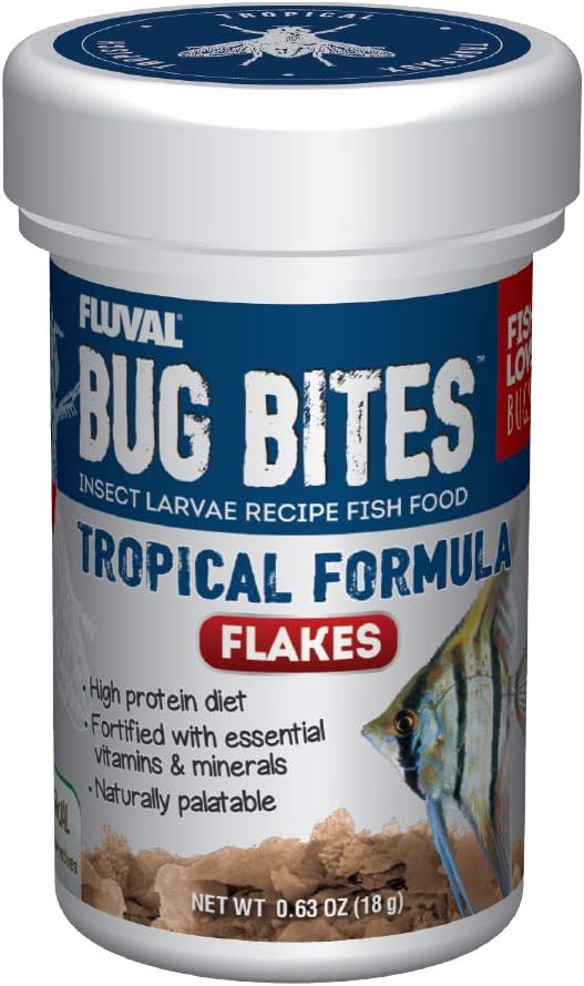 Fluval Bug Bites Tropical Fish Food, Flakes for Small to Medium Sized Fish, 0.63 oz., A7330, Brown