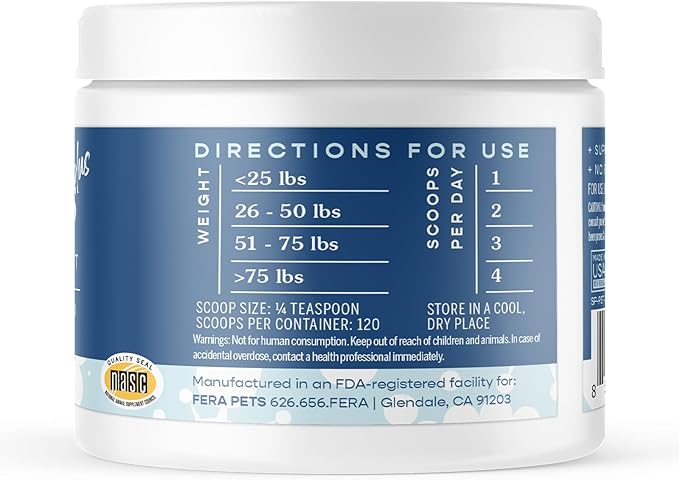 Fera Pets Postbiotics Plus for Dogs– Vet Created Dog Prebiotics & Postbiotics Supplement for Your Pet’s Digestive Health & Immune Support – 120 Scoops