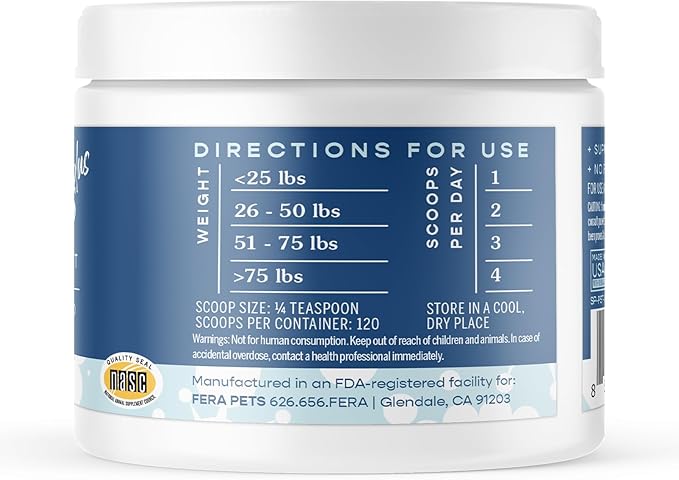 Fera Pets Postbiotics Plus for Dogs– Vet Created Dog Prebiotics & Postbiotics Supplement for Your Pet’s Digestive Health & Immune Support – 120 Scoops