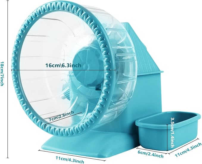 Silent Hamster Wheel Multifunctional Hamster Wheel Quite Running Spinner Wheel Accessories with Food Bowl Water Bottle for Hamsters Dwarf Gerbil (Blue)