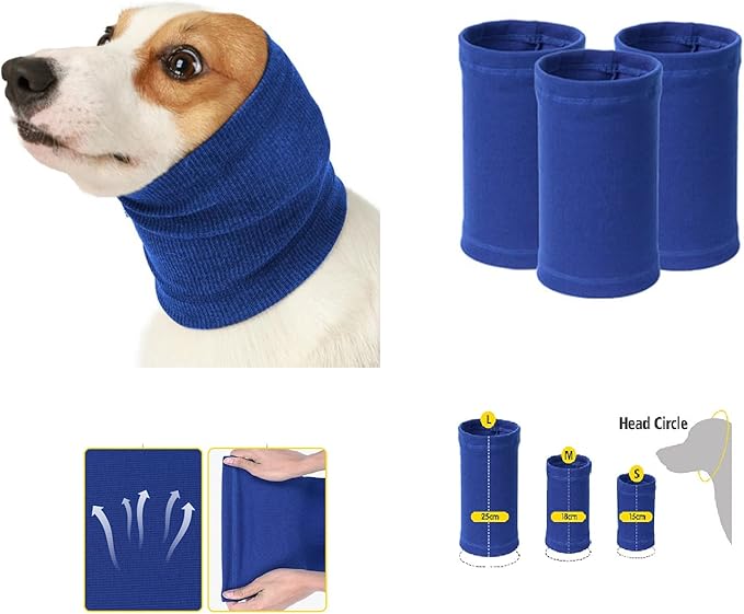 Dog Ear Hematoma Dog Snood Ear Protection Dogs, No Wrap Ear Flap Dog Ear Covers for noise Wine+Blue-L