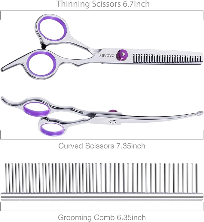 Professional Dog Grooming Scissors with Safety Round Tips, 3 in 1 Dog Grooming Scissors Kit, 4CR Stainless Steel Pet Grooming Shears for Dog, Cat,Sharp and Sturdy, Purple