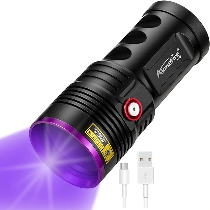 ALONEFIRE H42UV 36W 365nm UV Flashlight USB Rechargeable Ultraviolet Blacklight Torch Pet Urine Detector for Resin Curing, Fishing, Scorpion with UV Protective Glasses, 4PCS Battery Included