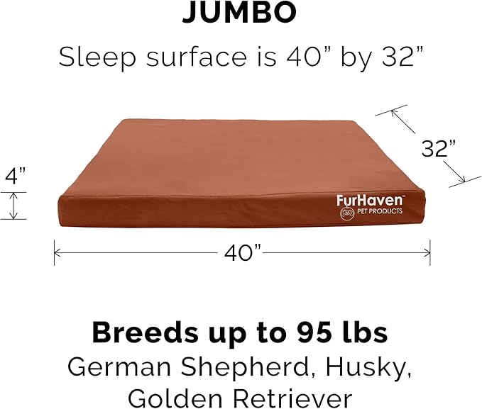 Furhaven Water-Resistant Cooling Gel Dog Bed for Large Dogs w/ Removable Washable Cover, For Dogs Up to 95 lbs - Indoor/Outdoor Logo Print Oxford Polycanvas Mattress - Chestnut, Jumbo/XL