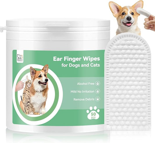 Dog Ear Cleaner, Dog Ear Wipes Finger Ear Cleaner Wipes for Dogs & Cats, Gently Eliminate Ear Wax,Debris and Odor, Relieve Ear Itching &Inflammation,Natural Ingredients - 50 Count