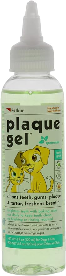 Petkin Plaque Remover Gel – Cleans Teeth and Gums, Removes Plaque and Tartar - Freshens Breath and Whitens Teeth with Baking Soda - Ideal for Daily Use, No Brushing or Rinsing - 4 fl oz