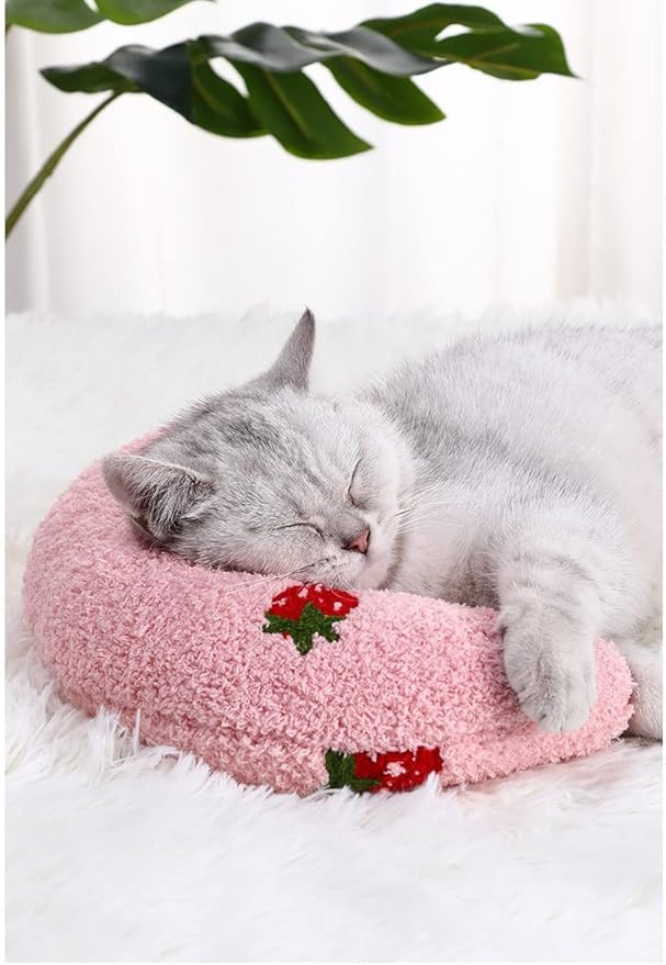 T'CHAQUE Soft Dog Bed Pillows, Ideal Naptime Sleeping Companion for Small Indoor Dogs and Cats, Pet Neck Pillow for Upper Spine Support, Cuddle Snuggle Doggy/Kitten Pillow Training Toy, Pink