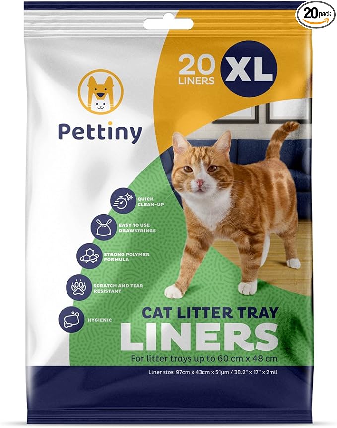 Cat Litter Box Liners with Drawstrings - 38" x 17" Scratch Resistant Cat Litter Bags for Extra Large Litter Trays - Kitty Litter Bags and Cat Box Liners - Easy to Use Cat Litter Liners - 20 Count