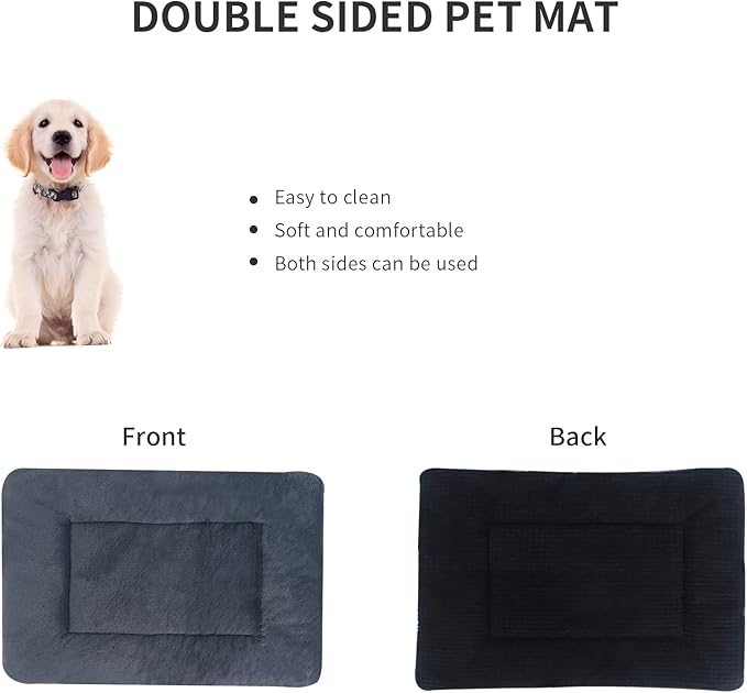 Reversible Dog Bed Mat with Plush and Corn Velvet,Soft Warm Pet Cushion, Dual Purpose Washable Sleeping Mattress Bed for Small Medium Large Dog and Cat XB004 (42"x28", Dark Grey)