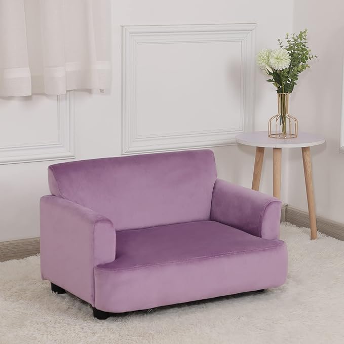 Dog Sofas and Chairs for Small Pet, Pet Sofa Bed with Wooden Frame and Velvet Fabric, Upholstered Dog Bed,Cat Sofa Chair for 45 Pounds Small Animal Using,Purple
