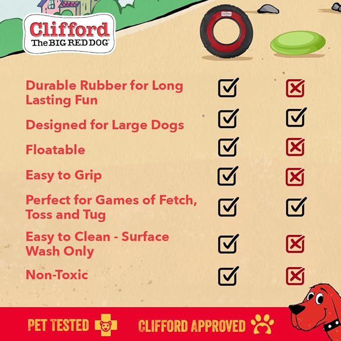 Clifford® Flying Disc Frisbee Dog Toy | 9.25" Durable Dog Frisbee | Quality, Strong Rubber Frisbee for Dogs for Fetch, Toss and Tug