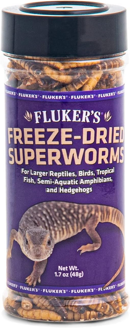 Fluker's Freeze Dried Superworms, for Reptiles, Ideal for Lizards, Reptiles, Birds, Fish, Hedgehogs, 1.7 oz