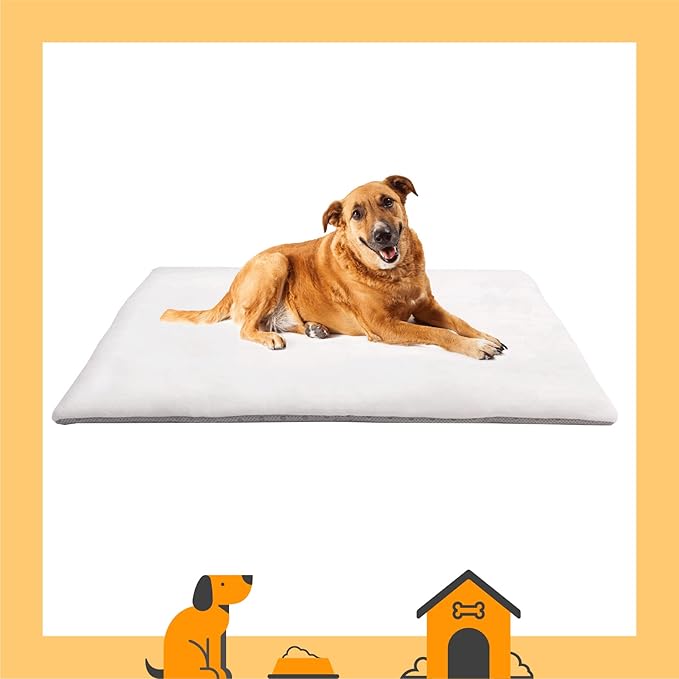 Dog Mat - 27.5 x 39.3 in Fluffy Padded Dog Blanket w/Insulation - Non Slip Kennel Mats for Sleeping - Machine Washable Bed for Dogs - White