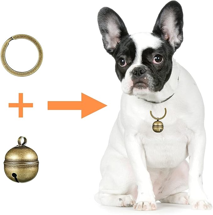 Dog Collar Bell 4 Strings in 8 Pieces Pet Bells for Collar Loud Brass Cat Bells for Collar with Key Rings Vintage Bronze Jingle Bells for Doorbell Potty Training