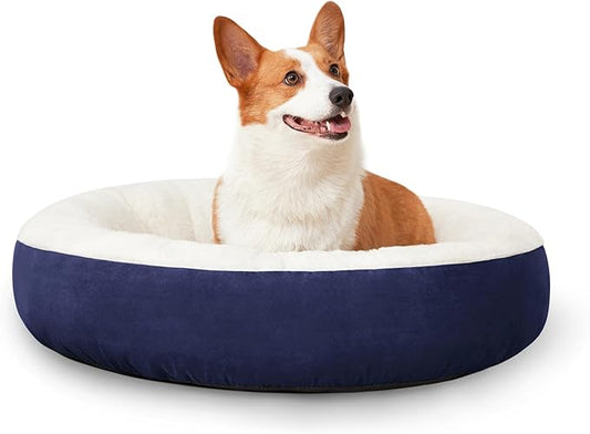 Love's cabin Round Donut Cat and Dog Cushion Bed, 25in Pet Bed for Small or Medium Dogs, Anti-Slip & Water-Resistant Bottom, Soft Durable Fabric Pet Beds, Washable Calming Cat & Dog Bed Navy