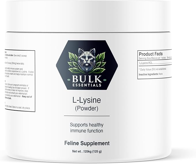 Bulk Essentials L-Lysine Cat Supplement - Feline L-Lysine Supplement - Formulated for Cats - 125g - 250 servings