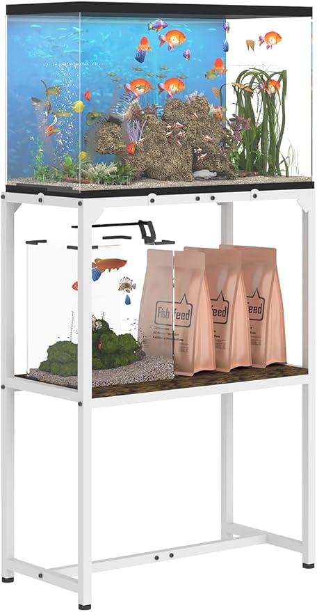 20 Gallon Fish Tank Stand, Upgraded Height Aquarium Stand Table with 2 Tiers Storage Shelf, Metal Reptile Breeder Turtle Terrarium Stand Rack for Home Office, 24" L x 12" W x 32.2" H, 510 LBS Capacity, White