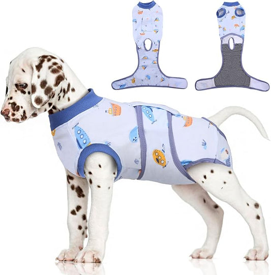 FUAMEY Recovery Suit for Dogs After Surgery,Soft Breathable Dog Bodysuit E-Collar & Cone Alternative Surgical Suit,Male Female Dog Neuter Spay Suits Anti Licking Wounds Onesie Blue Boat XS