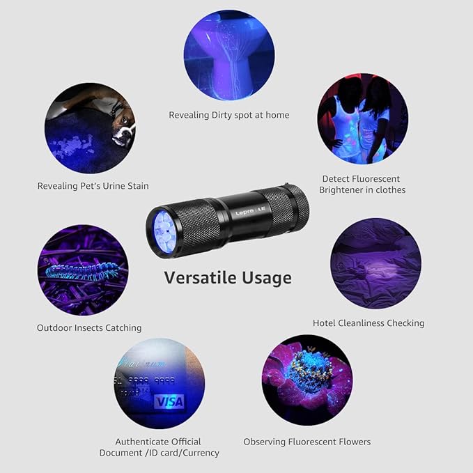 Lighting EVER Black Light Flashlight, Small UV Lights 395nm, Portable Ultraviolet Light Detector for Invisible Ink Pens, Dog Cat Pet Urine Stain, AAA Batteries Included