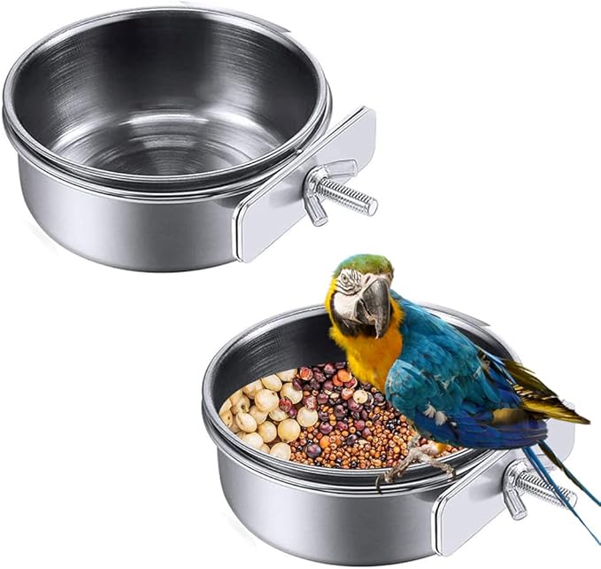 2 Pcs Parrot Feeding Cups Birds Food Dish Parrot Bowl Stainless Steel Parrot Feeding Cups Sturdy Water Bowl Bird Feeding Dish Suitable for Parrots or Other Birds Bird Feeding Dish (M-3.94in)