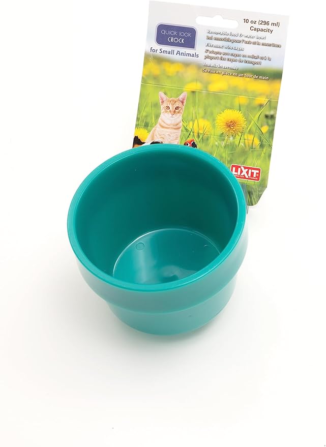 Lixit Quick Lock Removable Cage bowls for Rabbits, Birds, Dogs, Cats, Gunea pigs and Other Small Animals. (Teal, 10oz)