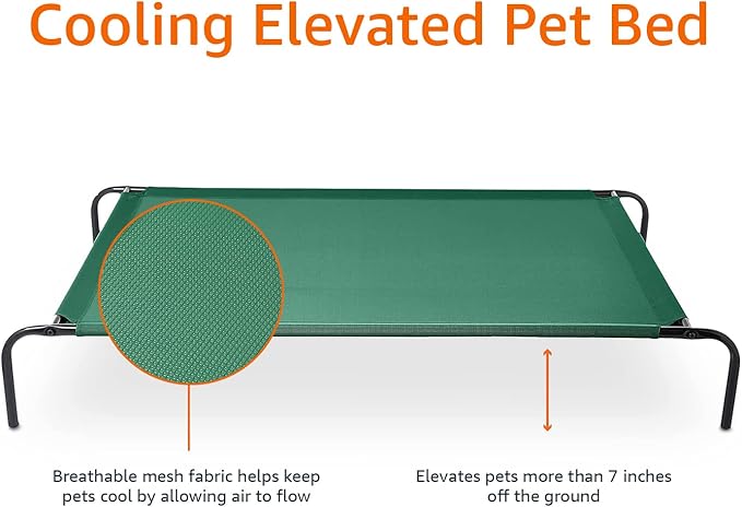 Amazon Basics Cooling Elevated Dog Bed with Metal Frame, X-Large, 60 x 37 x 9 Inch, Green