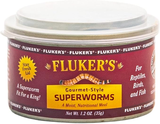 Fluker's Gourmet Canned Food for Reptiles, Fish, Birds and Small Animals, Super Worms, 1.2 oz