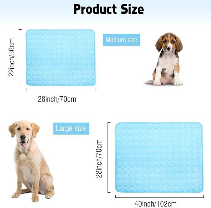 VeMee Summer Cooling Mat for Dogs Cats Ice Silk Self Dog Cooling Mat Breathable Pet Crate Pad Portable & Washable Pet Cooling Blanket for Outdoor or Home (28 X 22in, Blue)