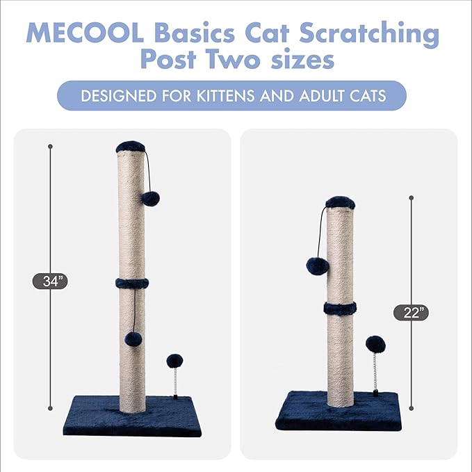 Cat Scratching Post Premium Basics Kitten Scratcher Sisal Scratch Posts with Hanging Ball 22 in for Kittens or Smaller Cats (22 inches for Kitten, Navy)