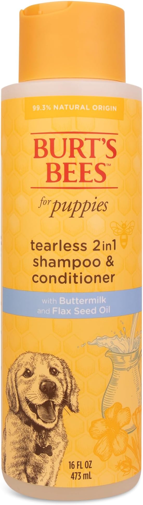 Burt's Bees for Pets Puppies Naturally Derived Tearless 2 in 1 Shampoo and Conditioner - Made with Buttermilk and Linseed Oil - Best Tearless Puppy Shampoo for Gentle Skin, 16 Oz - 2 Pack