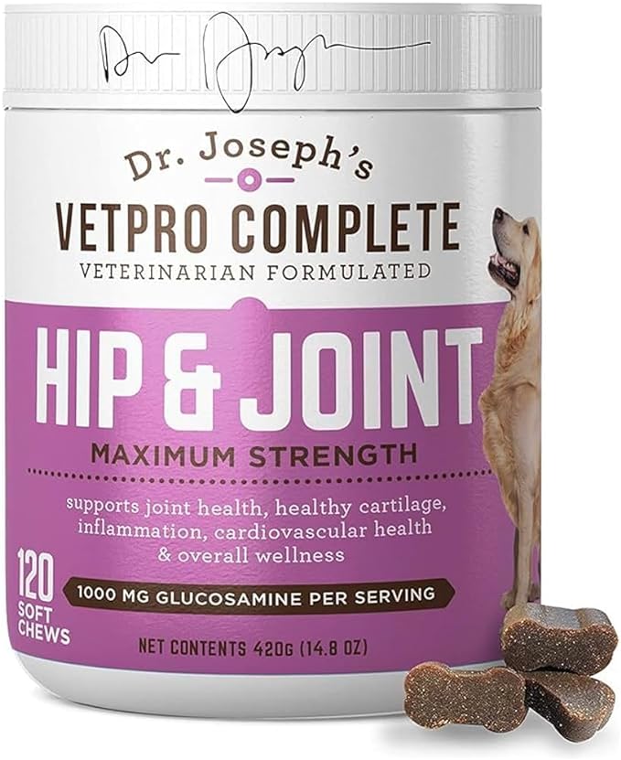 VetPro Dog Hip and Joint Supplement - Pain and Inflammation Relief Chews with Glucosamine, Chondroitin, MSM, Turmeric, Vitamin C, Omega 3 - Treats Hip Dysplasia, Arthritis - Dogs Chewable Supplements