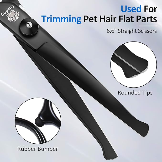 Dog Grooming Scissors Kit with Safety Round Tips, GLADOG Professional 5 in 1 Grooming Scissors for Dogs