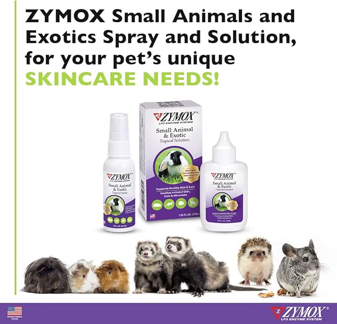 Zymox Small Animal & Exotic Topical Solution, 1.25 oz. – Supports Healthy Skin & Ears for Dog, Cat, Rabbit, Guinea Pig, Ferret, Hamster, Chinchilla, Monkey