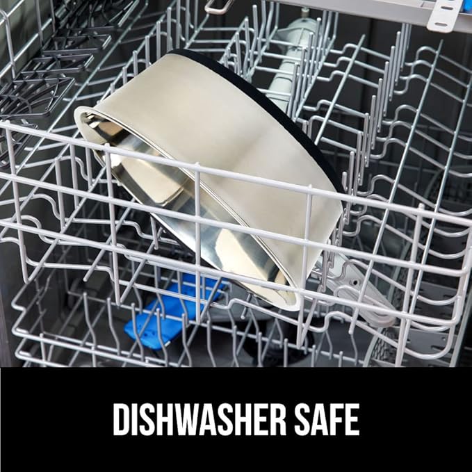 Gorilla Grip Stainless Steel Metal Dog Bowl Set of 2, Rubber Base, Heavy Duty Feeding Dishes, Food Grade BPA Free, Less Sliding, Quiet Pet Bowls for Cats and Dogs, Holds 8 Cups (64 fl oz), Black