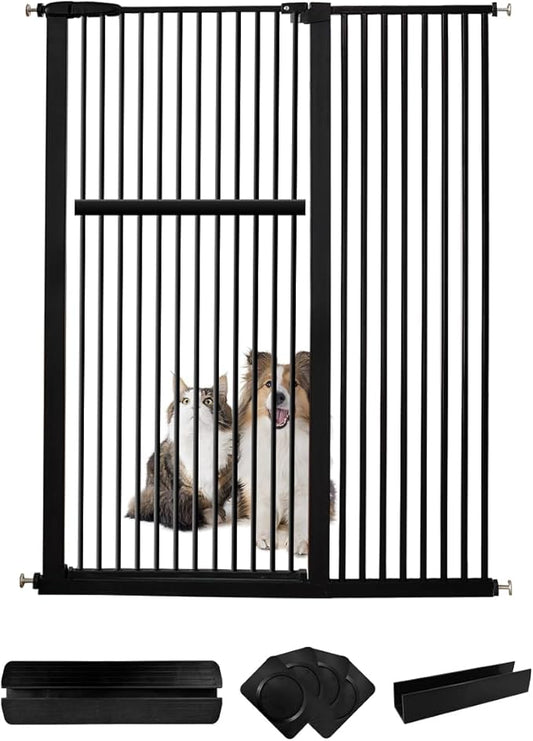 Extra Tall Pet Gate 55.12" High Pressure Mounted 46.65"-50.78" Extra Wide (9 Sizes) 1.37" Gap for Cat Dog Children Stairs Doorway Hallway No Drilling Auto-Close (46.65"-50.78", Black)
