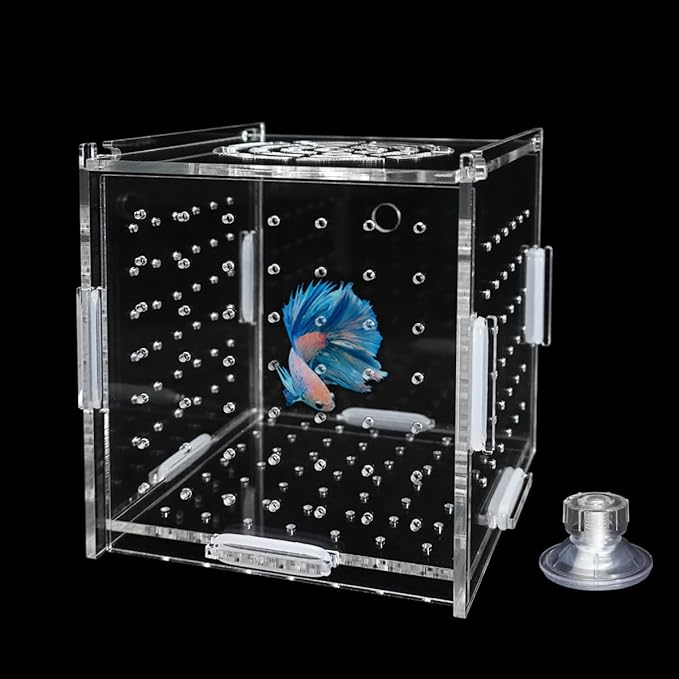 Acrylic Fish Breeding Box, Transparent Fish Isolation Box Hatchery Incubator with Suction Cups for Aquarium Fish Tank Guppy Shrimp Clownfish African Cichlids (4 * 4 * 4inch)