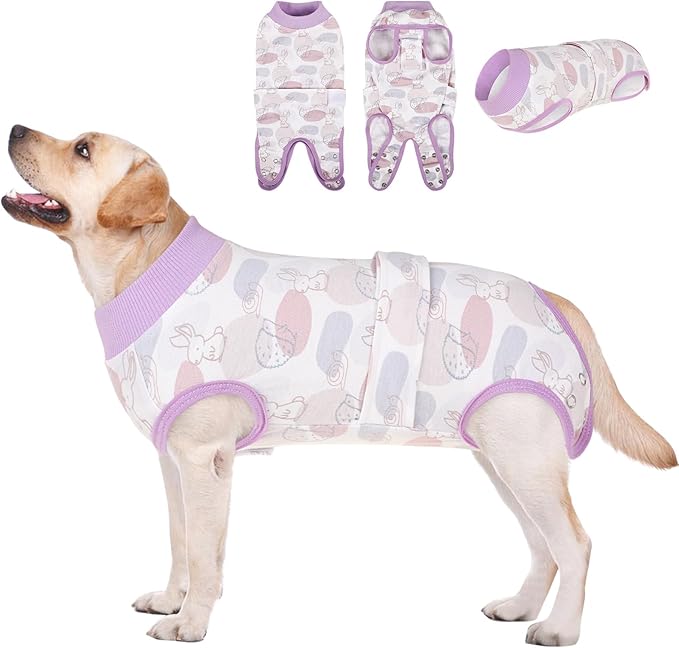 AOFITEE Dog Recovery Suit, Dog Surgical Recovery Suit for Female Dogs Male Dogs, Cozy Dog Onesie for Surgery, Cone E-Collar Alternative, Anti Licking Dog Surgical Shirt with Pee Hole, Rabbit XL